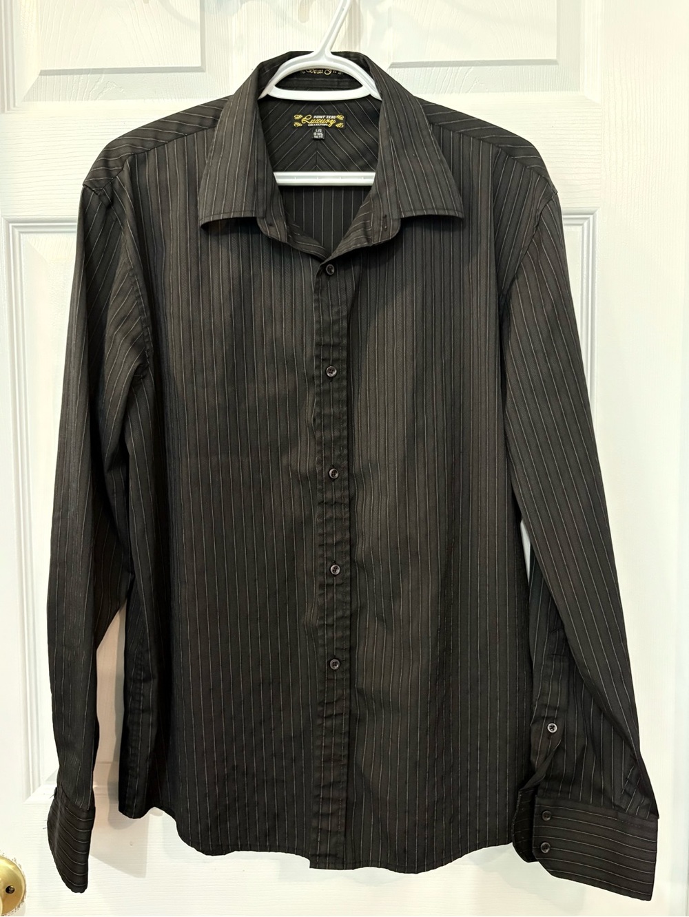 Point Zero Men's Black Pinstripe Dress Shirt — Long Sleeve Button-Up Size Large